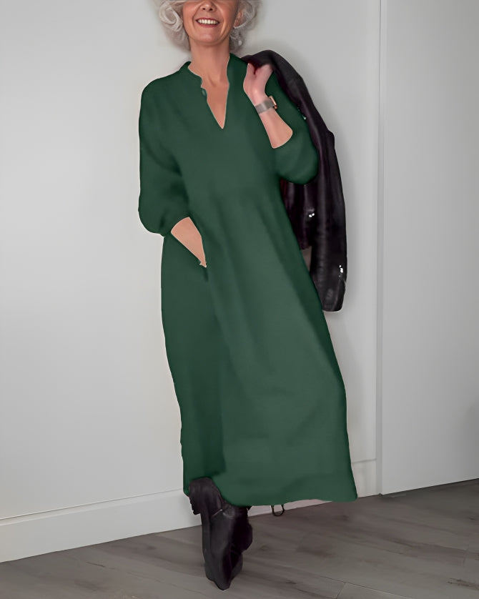 Gerda - Lange Jurk met Diepe V-hals