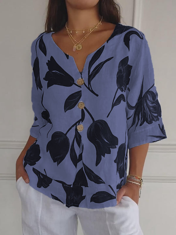 Ivana™ - Stijlvolle Tuniek met V-Hals en Bloemenprint