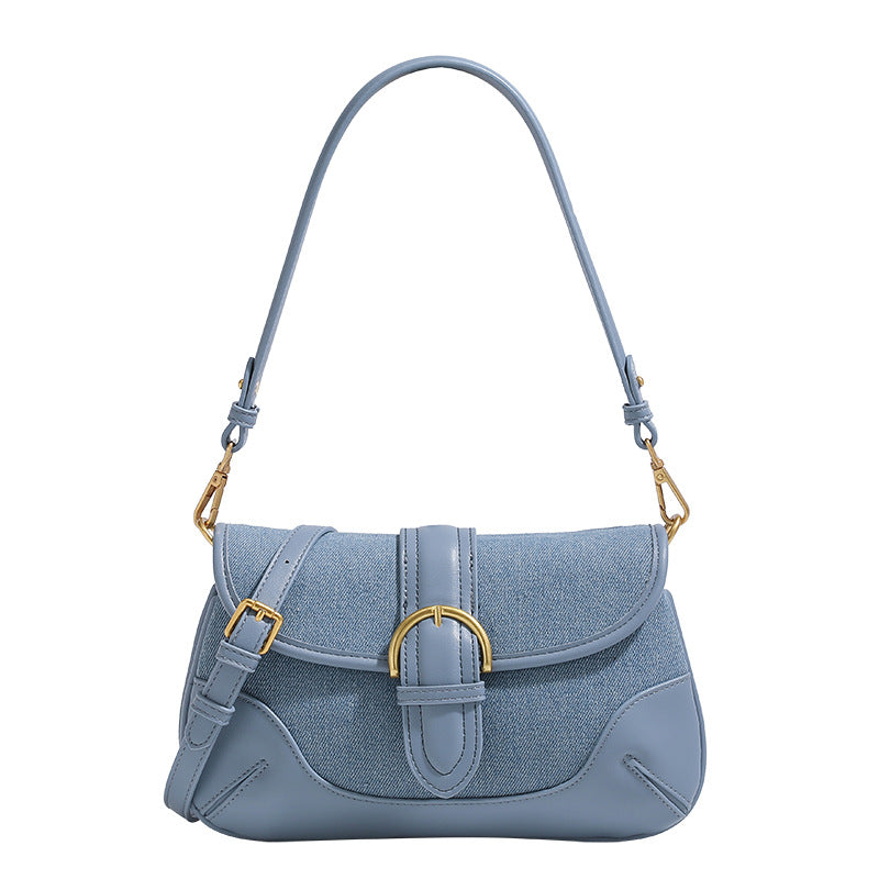Livia | Retro Denim Blauwe Schoudertas voor Dames