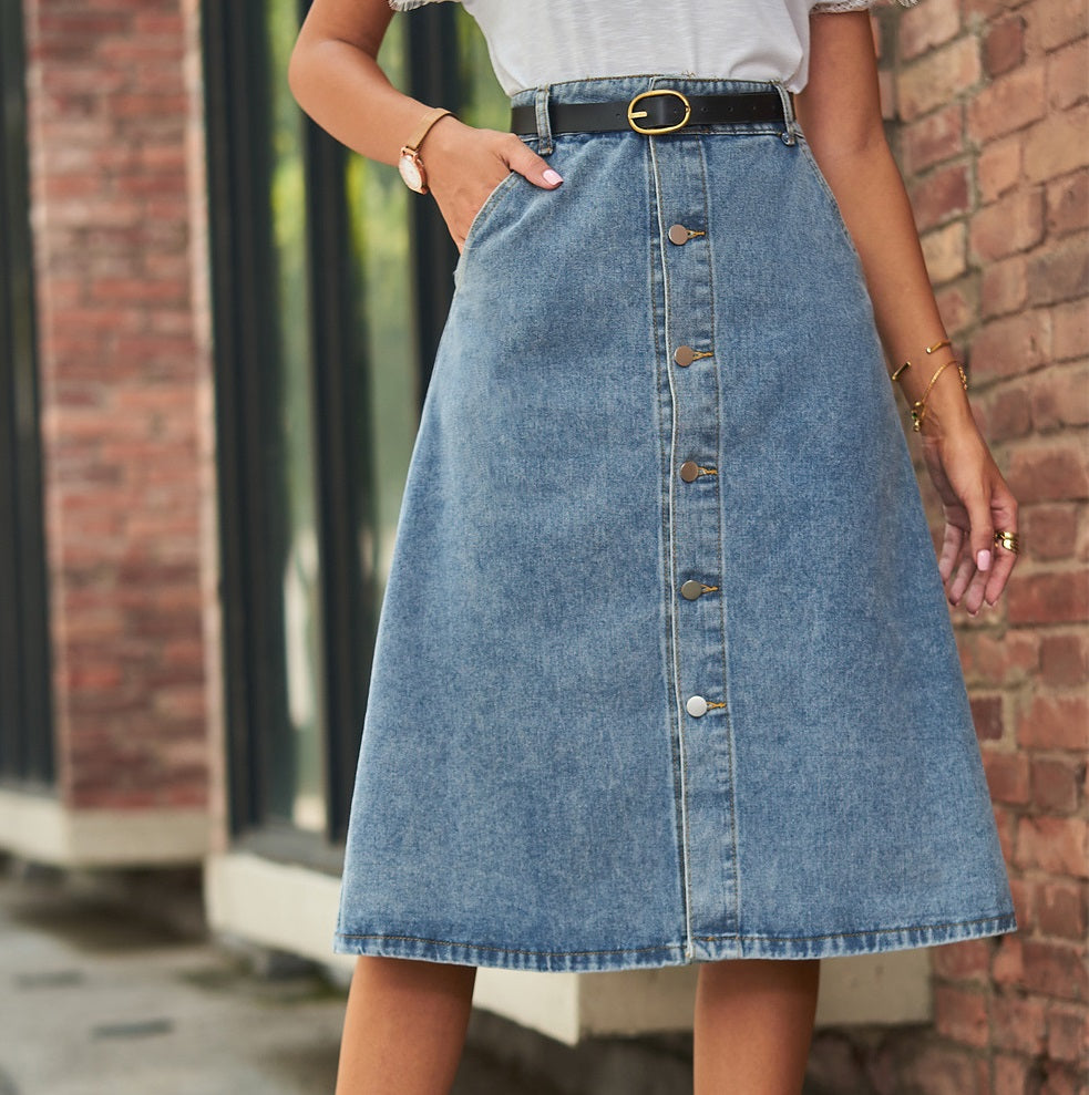 Lina | Gewassen Denim Lange Rok voor Dames