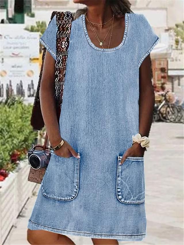 Rosy™ -  Denim Jurk met Korte Mouwen