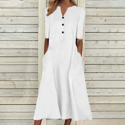 Rosa™ - Elegante Lange Jurk met Knoopsluiting