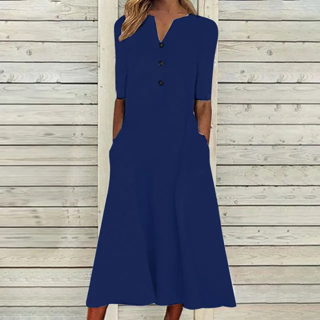 Rosa™ - Elegante Lange Jurk met Knoopsluiting