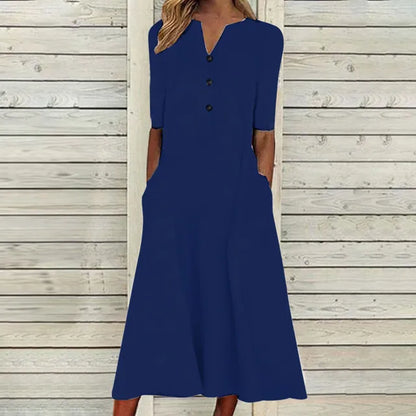 Rosa™ - Elegante Lange Jurk met Knoopsluiting