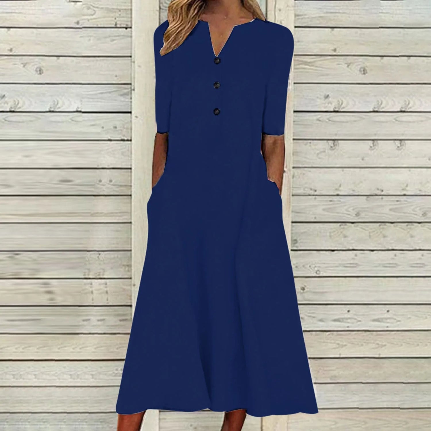 Rosa™ - Elegante Lange Jurk met Knoopsluiting