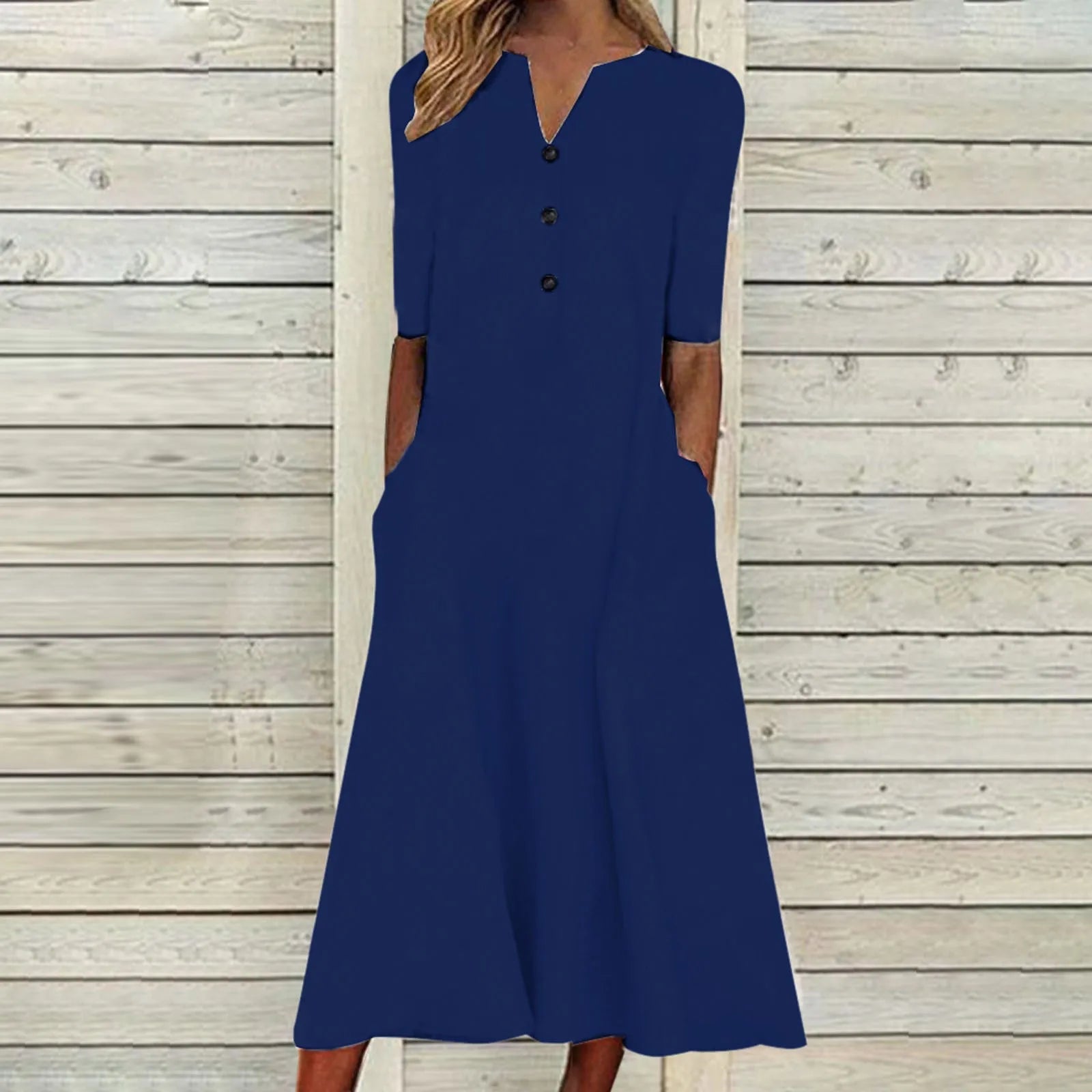Rosa™ - Elegante Lange Jurk met Knoopsluiting