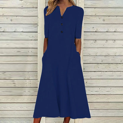 Rosa™ - Elegante Lange Jurk met Knoopsluiting