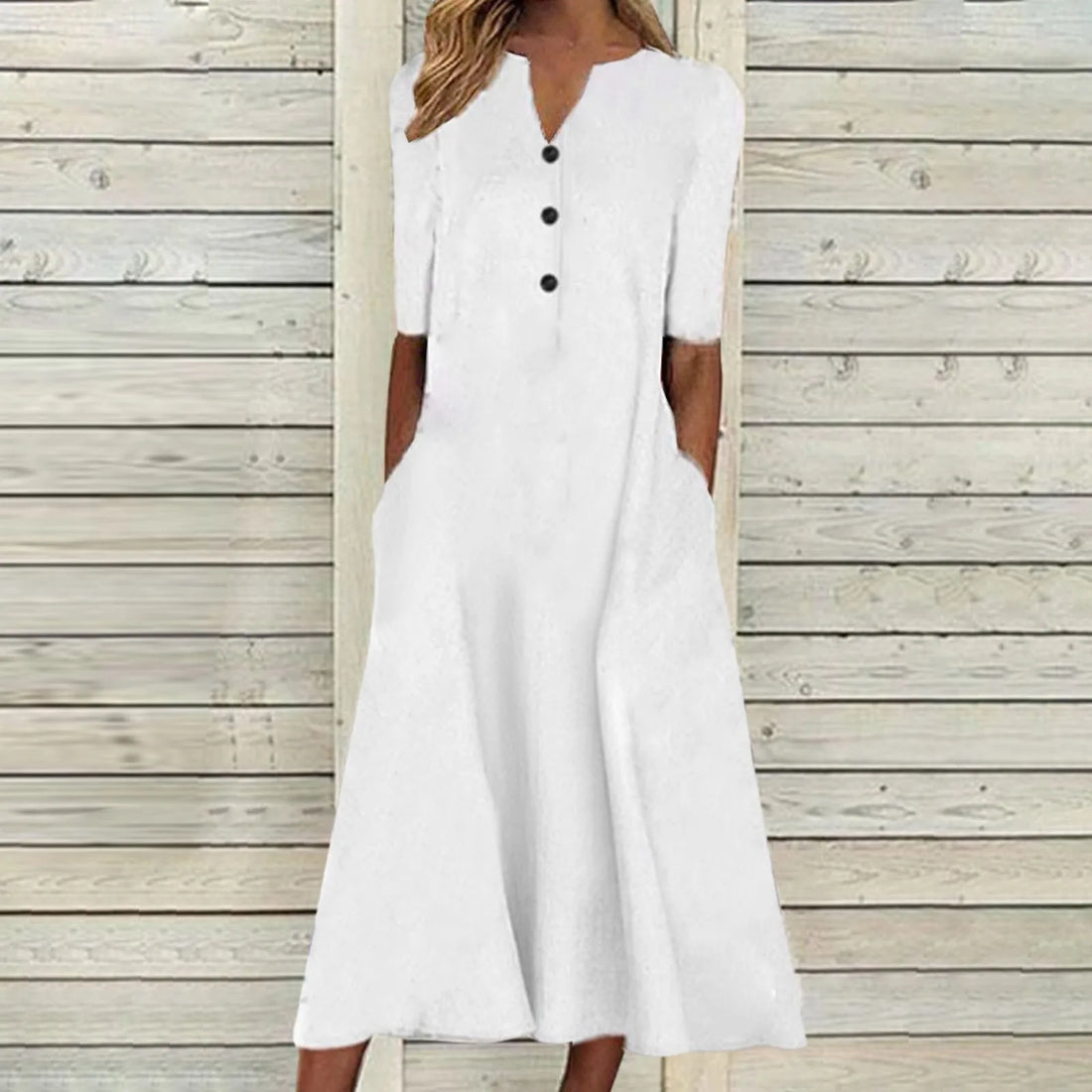 Rosa™ - Elegante Lange Jurk met Knoopsluiting