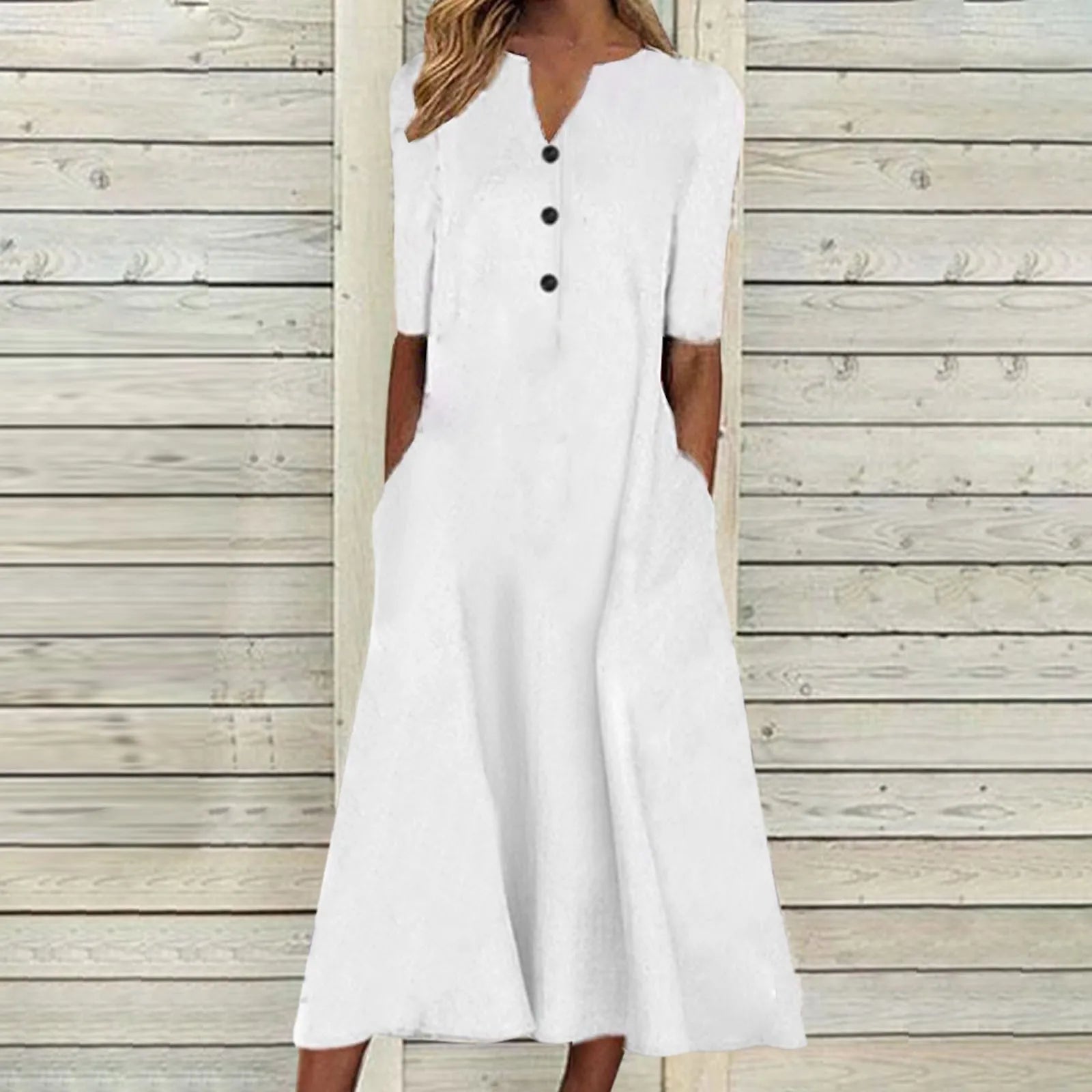 Rosa™ - Elegante Lange Jurk met Knoopsluiting