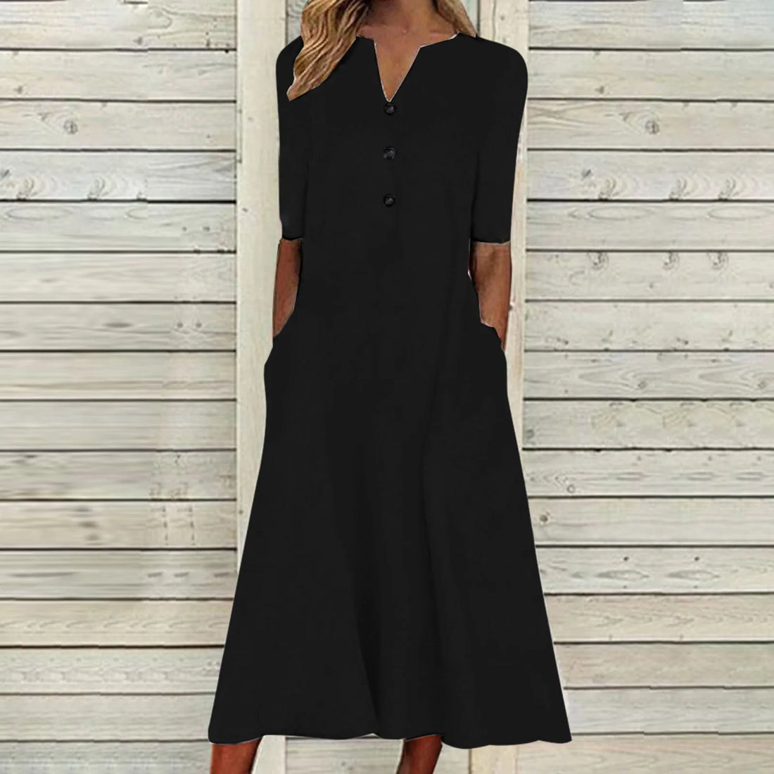 Rosa™ - Elegante Lange Jurk met Knoopsluiting