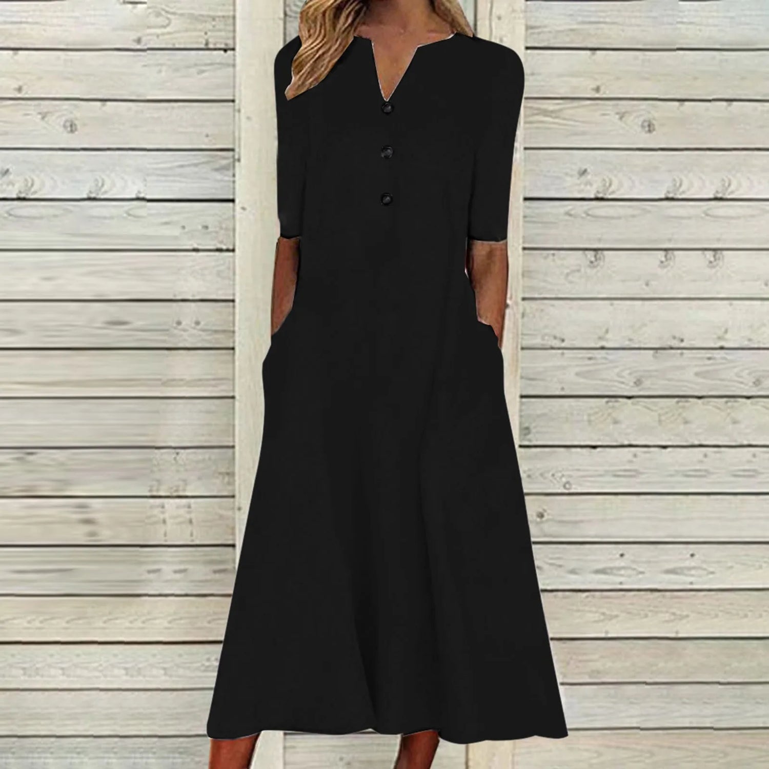 Rosa™ - Elegante Lange Jurk met Knoopsluiting