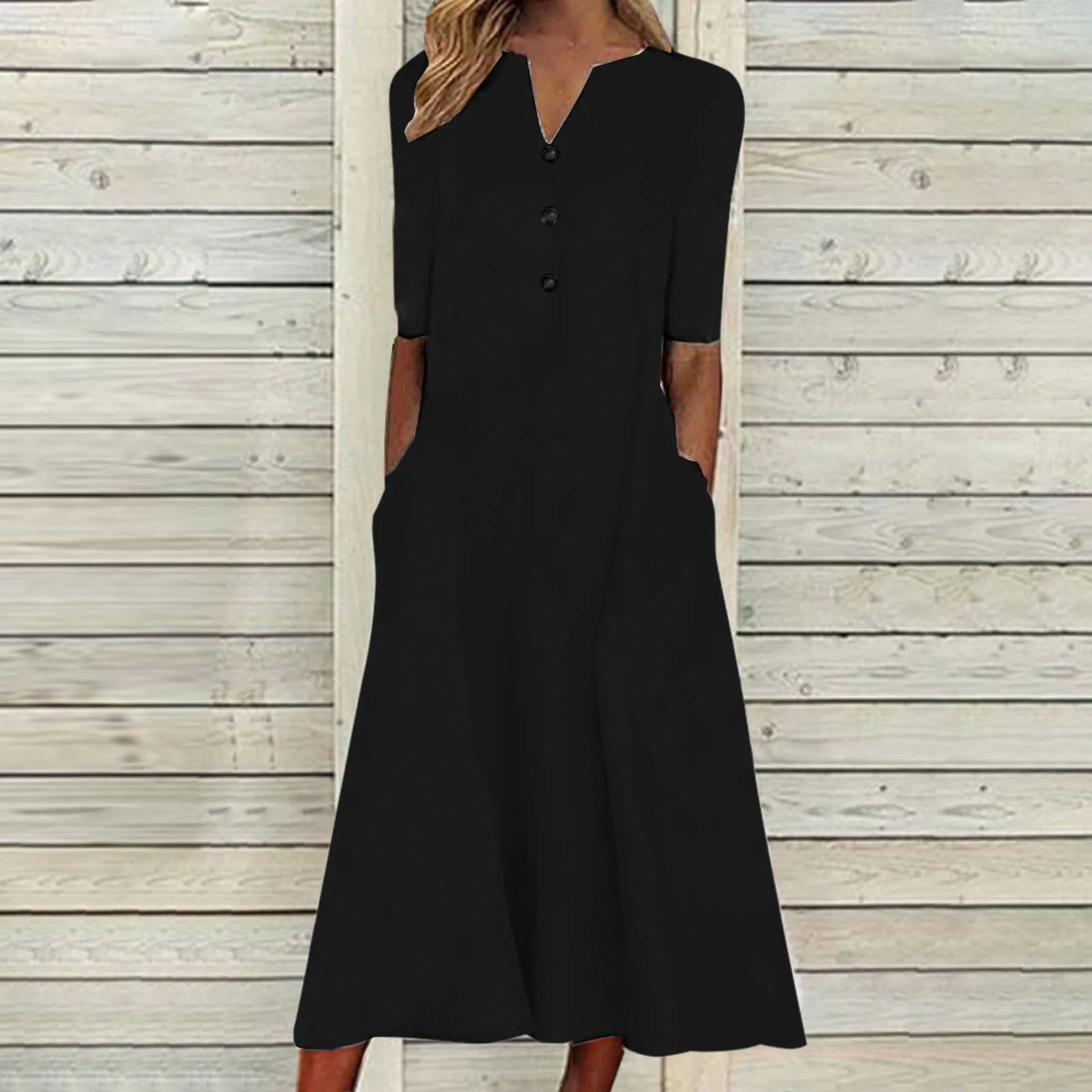 Rosa™ - Elegante Lange Jurk met Knoopsluiting