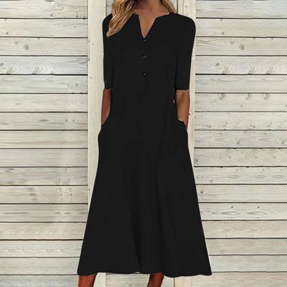 Rosa™ - Elegante Lange Jurk met Knoopsluiting