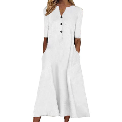 Rosa™ - Elegante Lange Jurk met Knoopsluiting