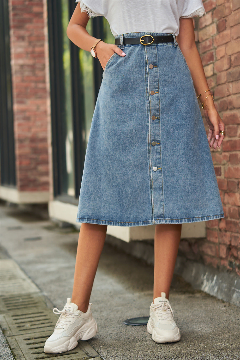 Lina | Gewassen Denim Lange Rok voor Dames
