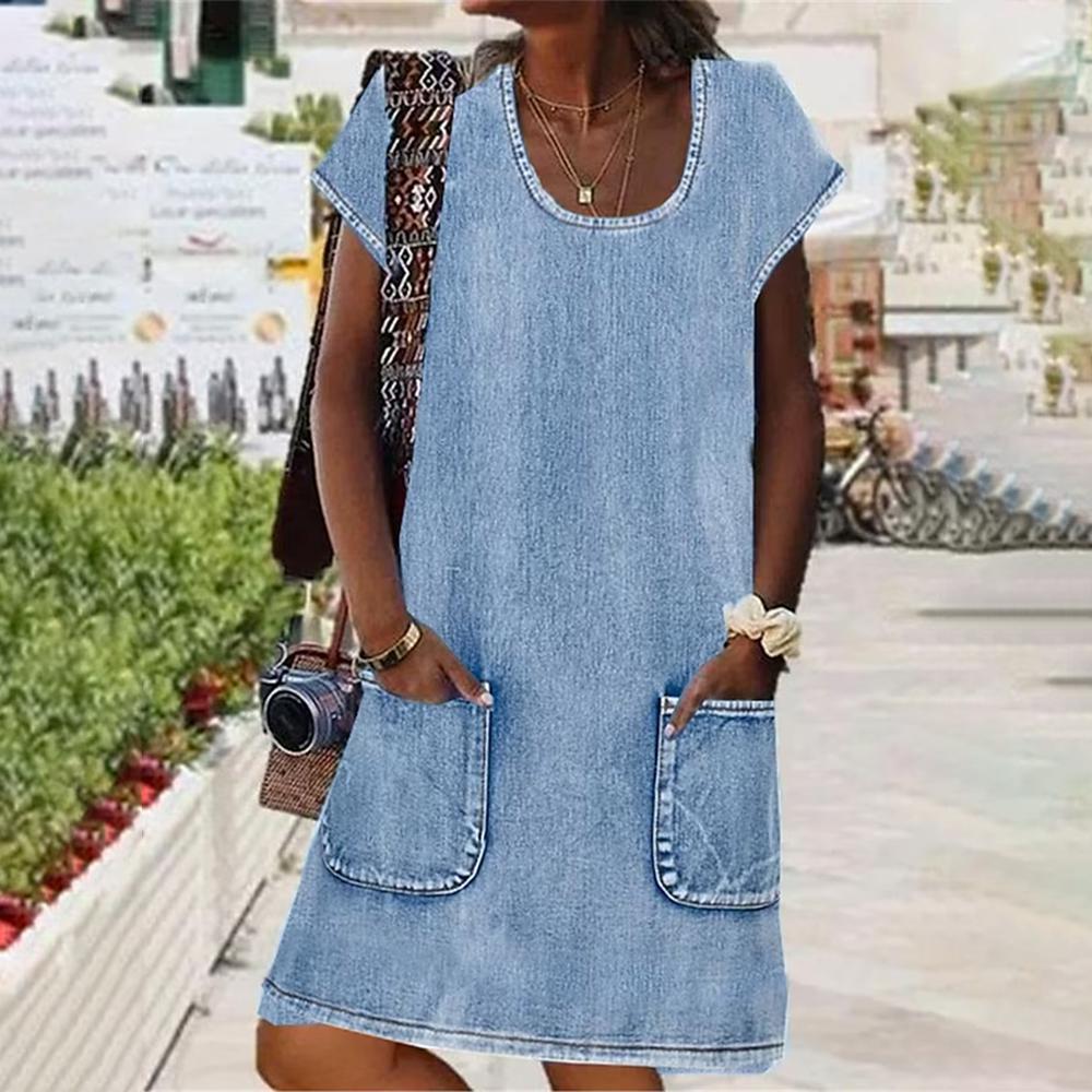 Rosy™ -  Denim Jurk met Korte Mouwen